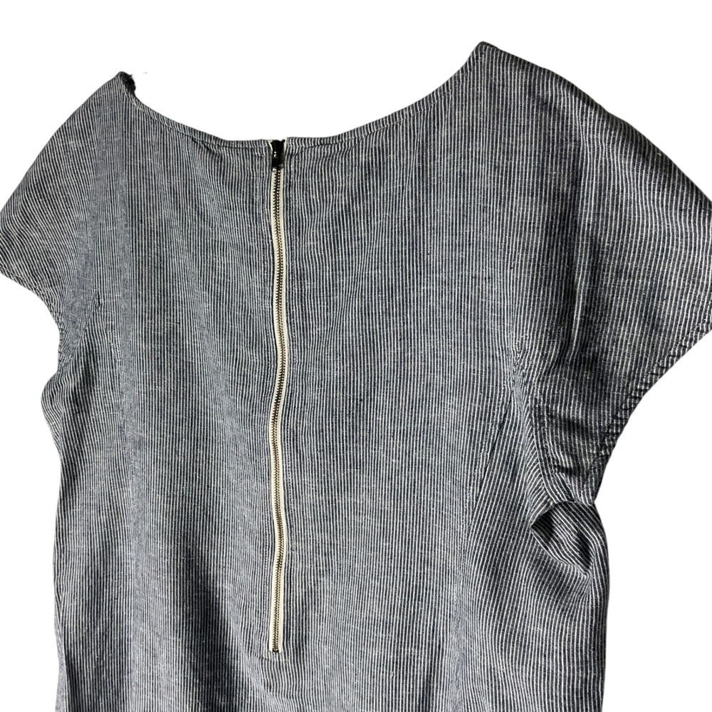 Eileen Fisher Hemp Cotton Pinstripe Shift Dress Pockets Blue White Size Medium - Picture 6 of 6